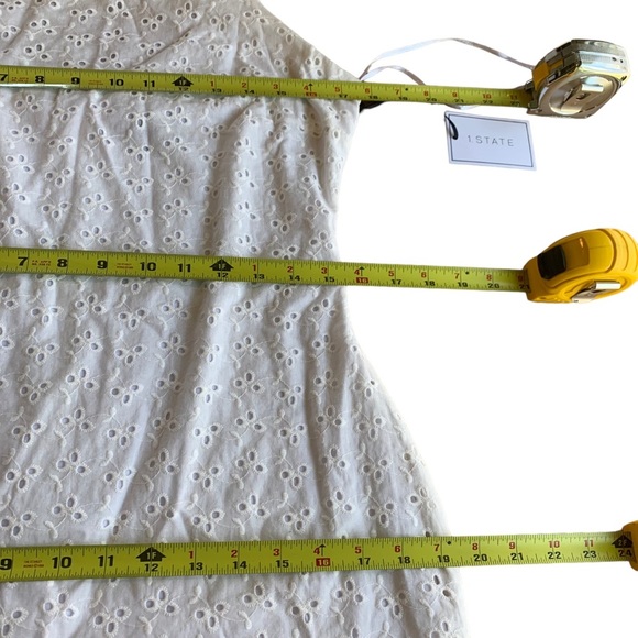 1. STATE Women's Size 8 Off White Eyelet Adjustable Spaghetti Straps Mini Dress - Picture 10 of 14